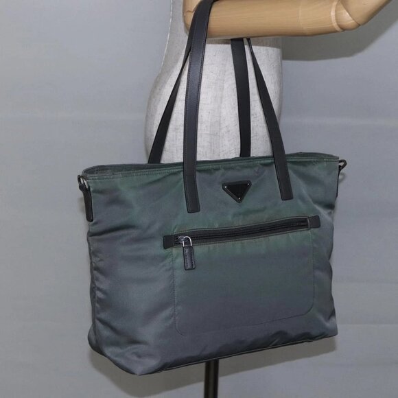 PRADA Tote Bag Nylon Khaki Silver Auth 146817 - Picture 14 of 16